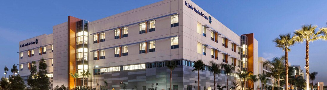 Providence St. Jude Medical Center, Fullerton, California, at dusk