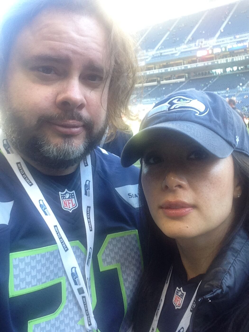 Steve and Linh at a Seahawks game